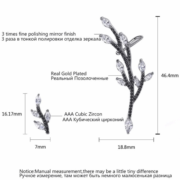 NEW💎💙💎ASYMMETRIC🖤BLACK BRANCH CLIMBER EARRINGS - Picture 4 of 15
